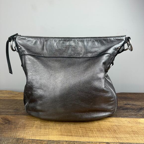 Coach ZOE Shoulder Crossbody Handbag in Metallic Gray Leather F14706 - Picture 1 of 10